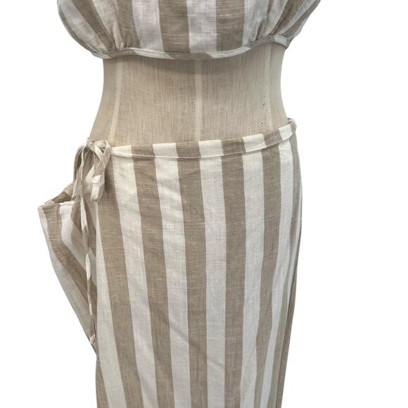 Lioness Fazio Skirt Set Tee Shirt Pinstripe Neutral Linen Nude White Size Medium - Picture 4 of 16